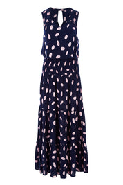 Product shot of The Overlay Maxi Dress in colour Spotprint (Blue), from the front