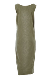 Product shot of The Tie Waist Tank Dress in colour Khaki (Green), from the back