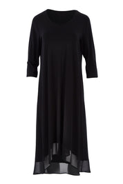 Product shot of The Chiffon Trim Dress in colour Black (Black), from the front