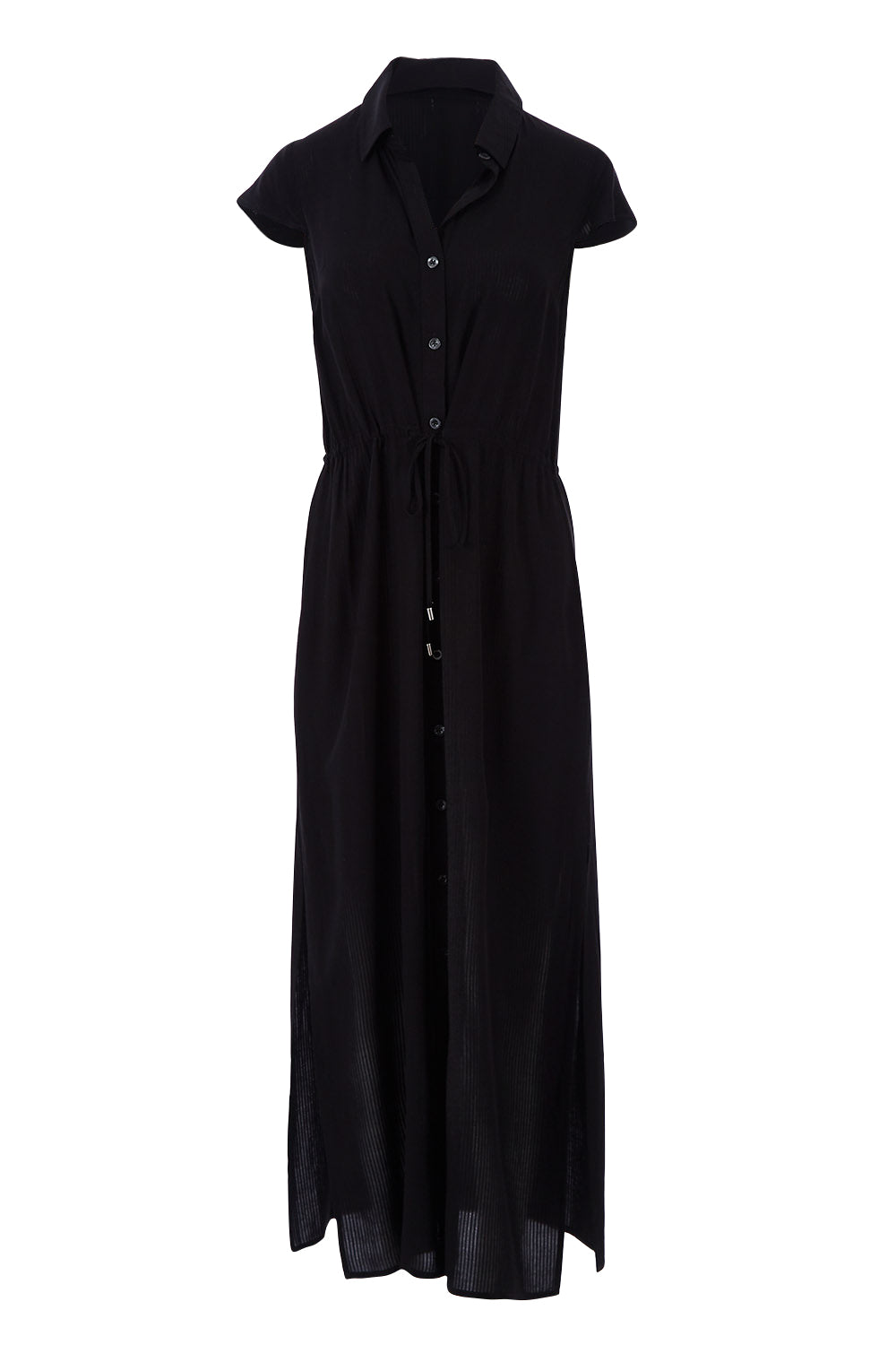 Product shot of The Button Up Maxi in colour Black (Black), from the front