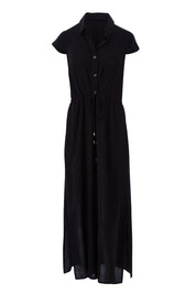 Product shot of The Button Up Maxi in colour Black (Black), from the front