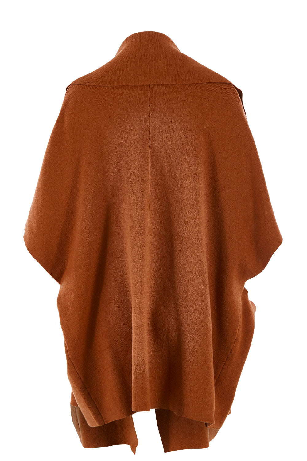 Product shot of The Oversized Cape in colour Rust, from the back