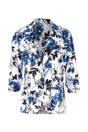 Product shot of The Everyday Printed Blazer in colour Bluefloral (Blue), from the front