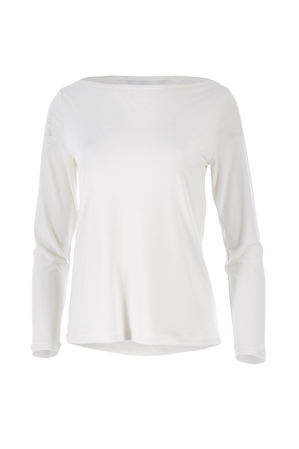 Product shot of The Boat Neck Top in colour Ivory (White), from the front
