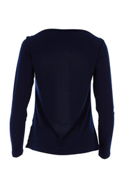 Product shot of The Boat Neck Top in colour Navy (Blue), from the back