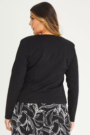 Model Palatina wearing size 16 of The Define Ponte Jacket in colour Black (Black), from the back