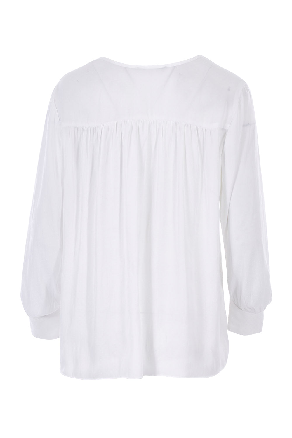 Product shot of The Luxe Dobby Blouse in colour White (White), from the back