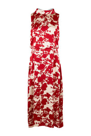 Product shot of The Printed Roll Neck Dress in colour Blossom (Red), from the front