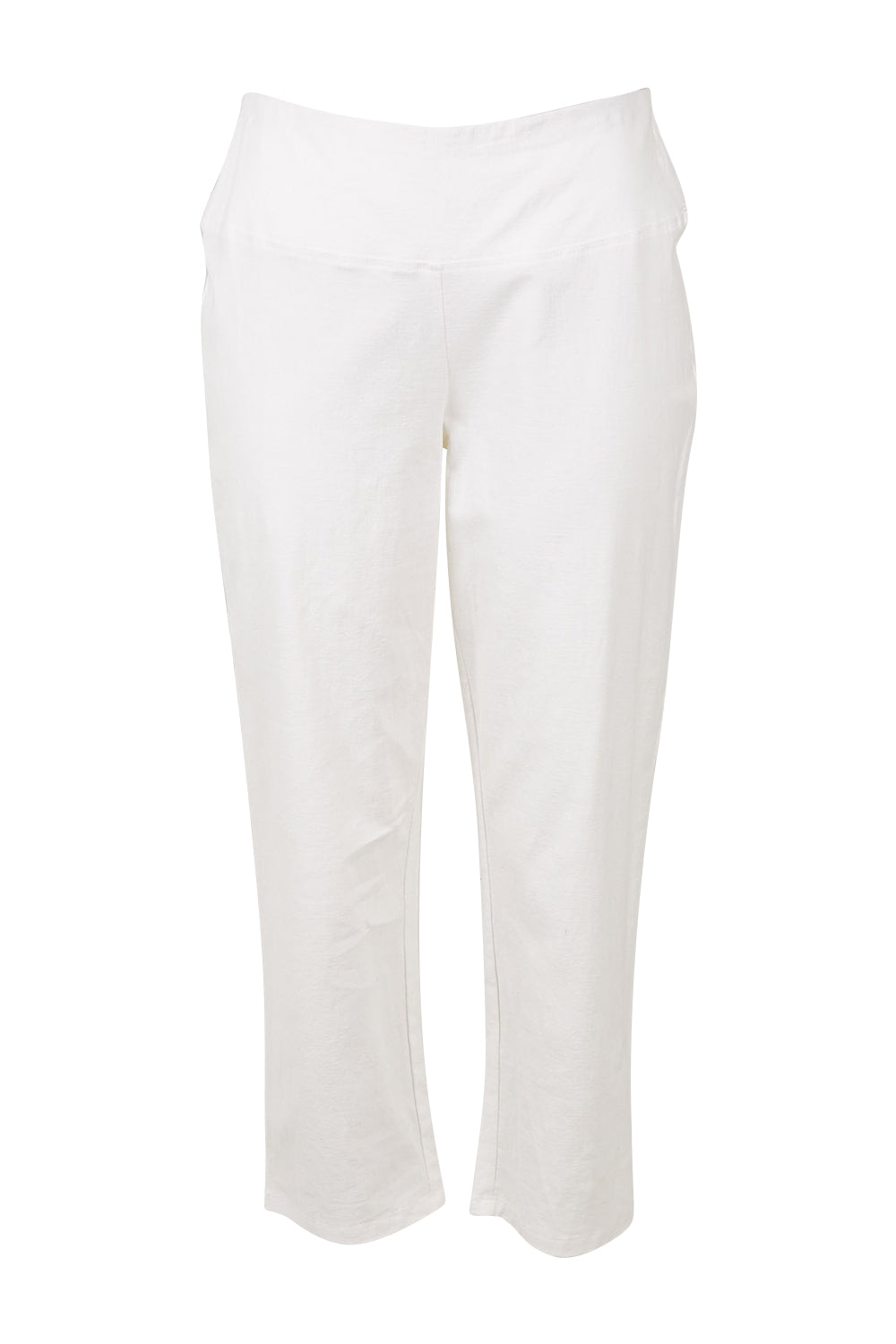 Product shot of The Cotton Stretch Pull On Pant in colour Pearl (White), from the front