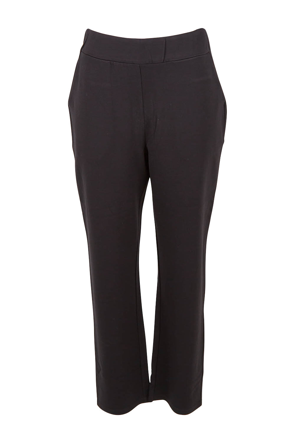 Product shot of The Straight Cut Pull On Ponte Pant in colour Black (Black), from the front
