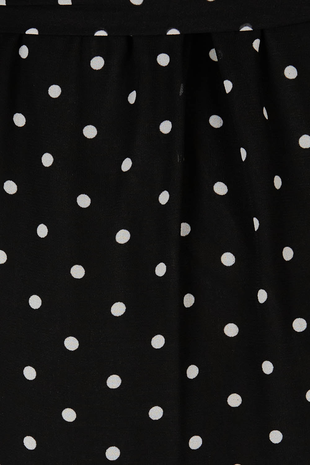 Product shot of The Printed Chiffon Puff Sleeve Dress in colour Polkadot (Black), detail