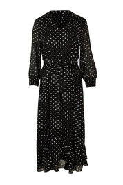 Product shot of The Printed Chiffon Puff Sleeve Dress in colour Polkadot (Black), from the front