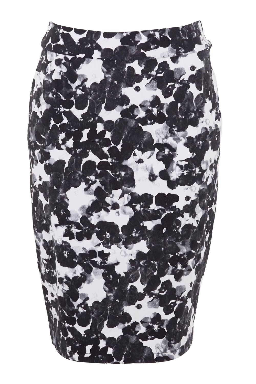 Product shot of The Tube Skirt in colour Floral (Black), from the front