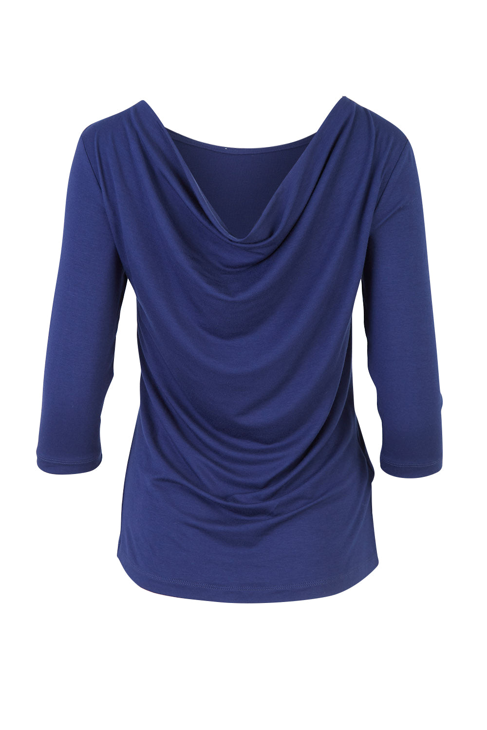 Product shot of The Reversible Cowl Neck Top in colour Deepnavy (Blue), from the back