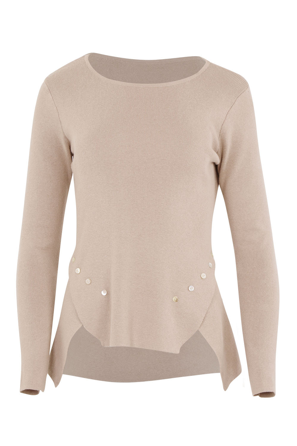 Product shot of The Uneven Hem Knit in colour Natural, from the front