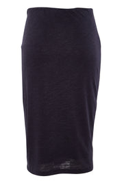 Product shot of the Belle Tie Front Skirt in colour Navy (Blue), from the back