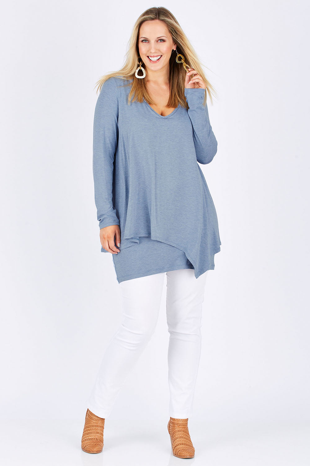 Preloved Belle V Neck Forgiver Tunic - Blue Marle