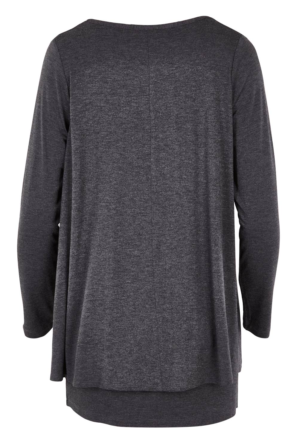 Product shot of the Belle V Neck Forgiver Tunic in colour Charcoal (Grey), from the back