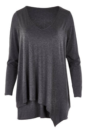Product shot of the Belle V Neck Forgiver Tunic in colour Charcoal (Grey), from the front