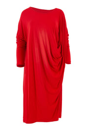 Product shot of the Belle Jersey Drapey Dress in colour Red (Red), from the front