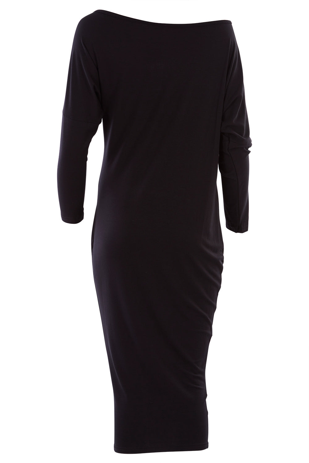 Product shot of the Belle One Shoulder Dress in colour Black (Black), from the back
