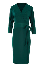 Product shot of the Belle Basic Wrap Dress in colour Pine (Green), from the front
