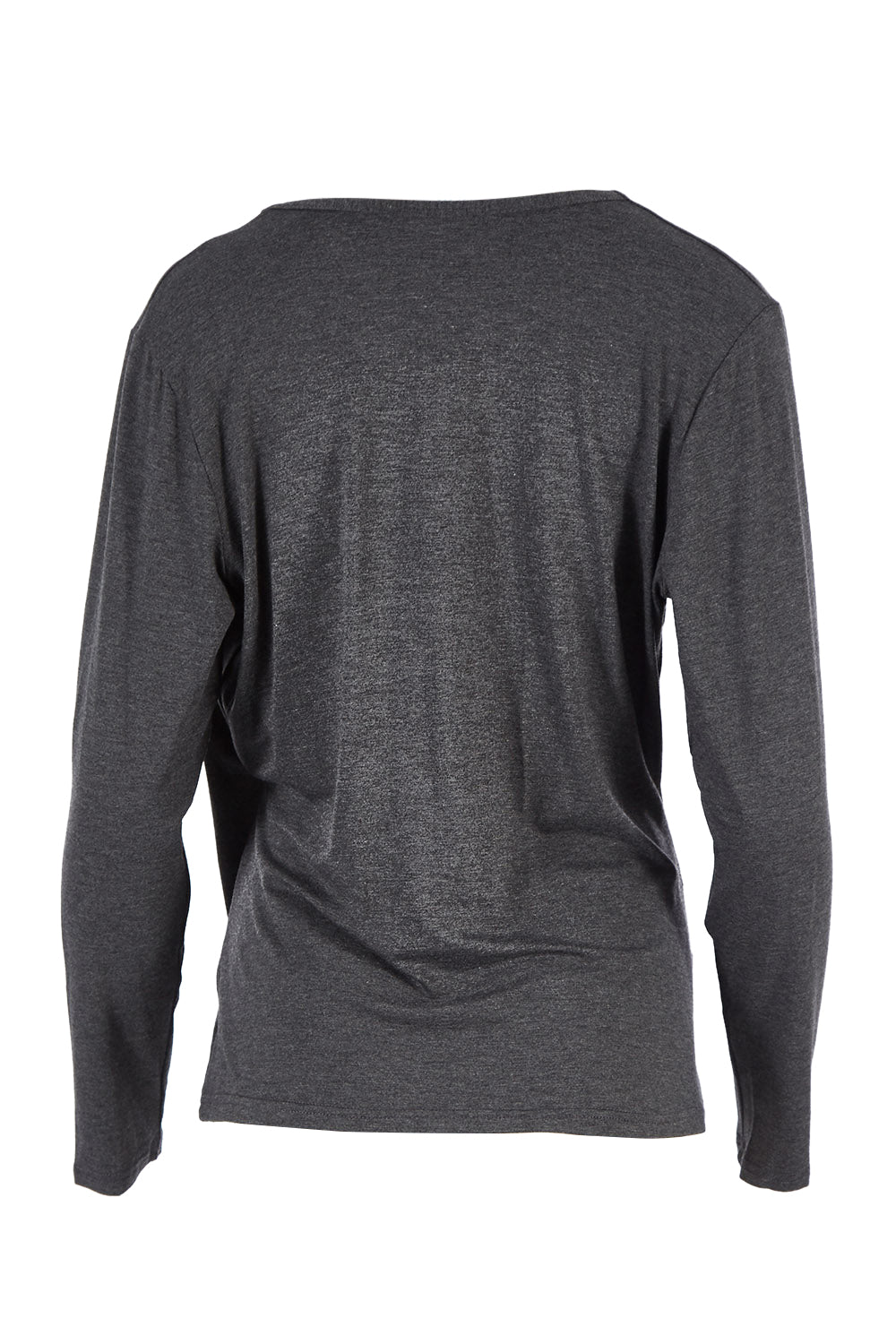 Product shot of the Belle Drape Top in colour Charcoal (Grey), from the back
