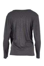 Product shot of the Belle Drape Top in colour Charcoal (Grey), from the back