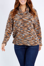 Model Laura wearing size 12 of the Belle Stripe Chenille Sweater in colour Naturals, from the front, cropped image
