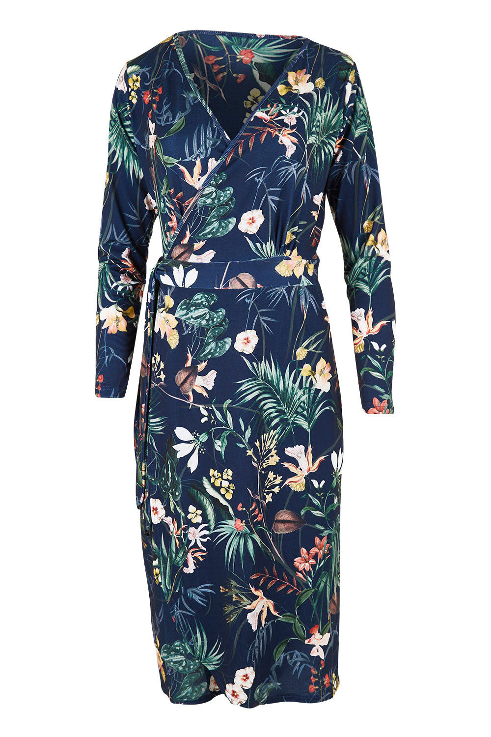Product shot of the Belle Paradise Floral Dress in colour Paradise (Black), from the front
