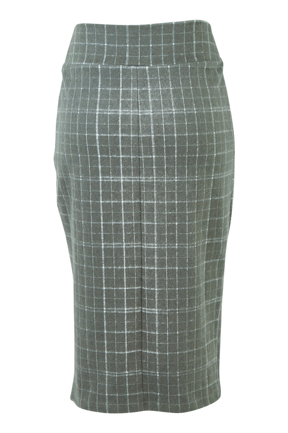 Product shot of the Belle Check Cotton Rich Pencil Skirt in colour Check (Green), from the back