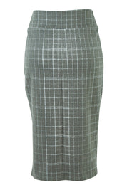Product shot of the Belle Check Cotton Rich Pencil Skirt in colour Check (Green), from the back