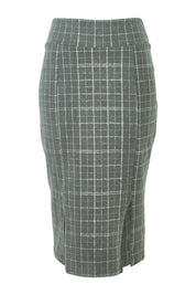 Product shot of the Belle Check Cotton Rich Pencil Skirt in colour Check (Green), from the front
