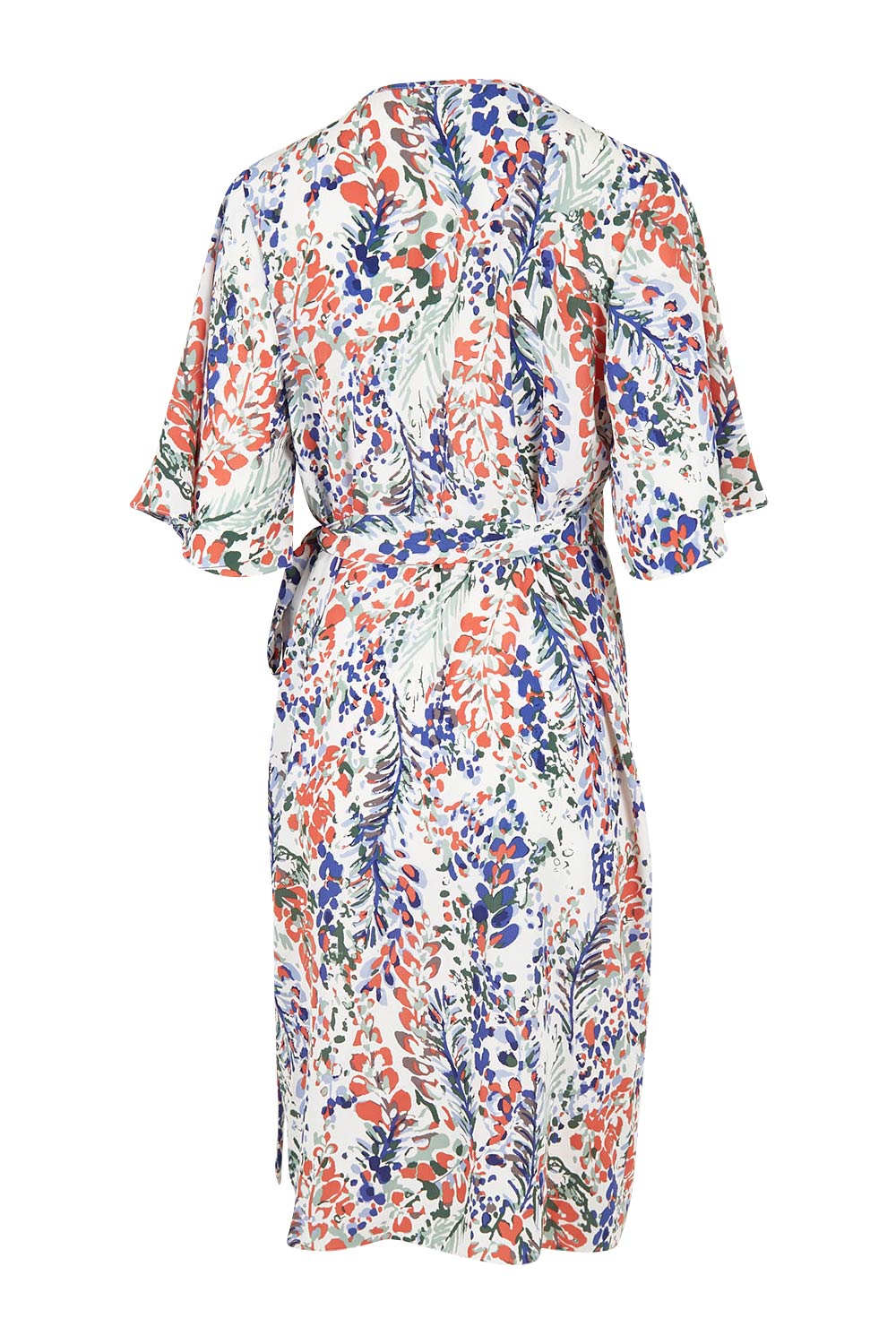 Product shot of the Belle Scatter Floral Kimono Sleeve Dress in colour Scatfloral, from the back