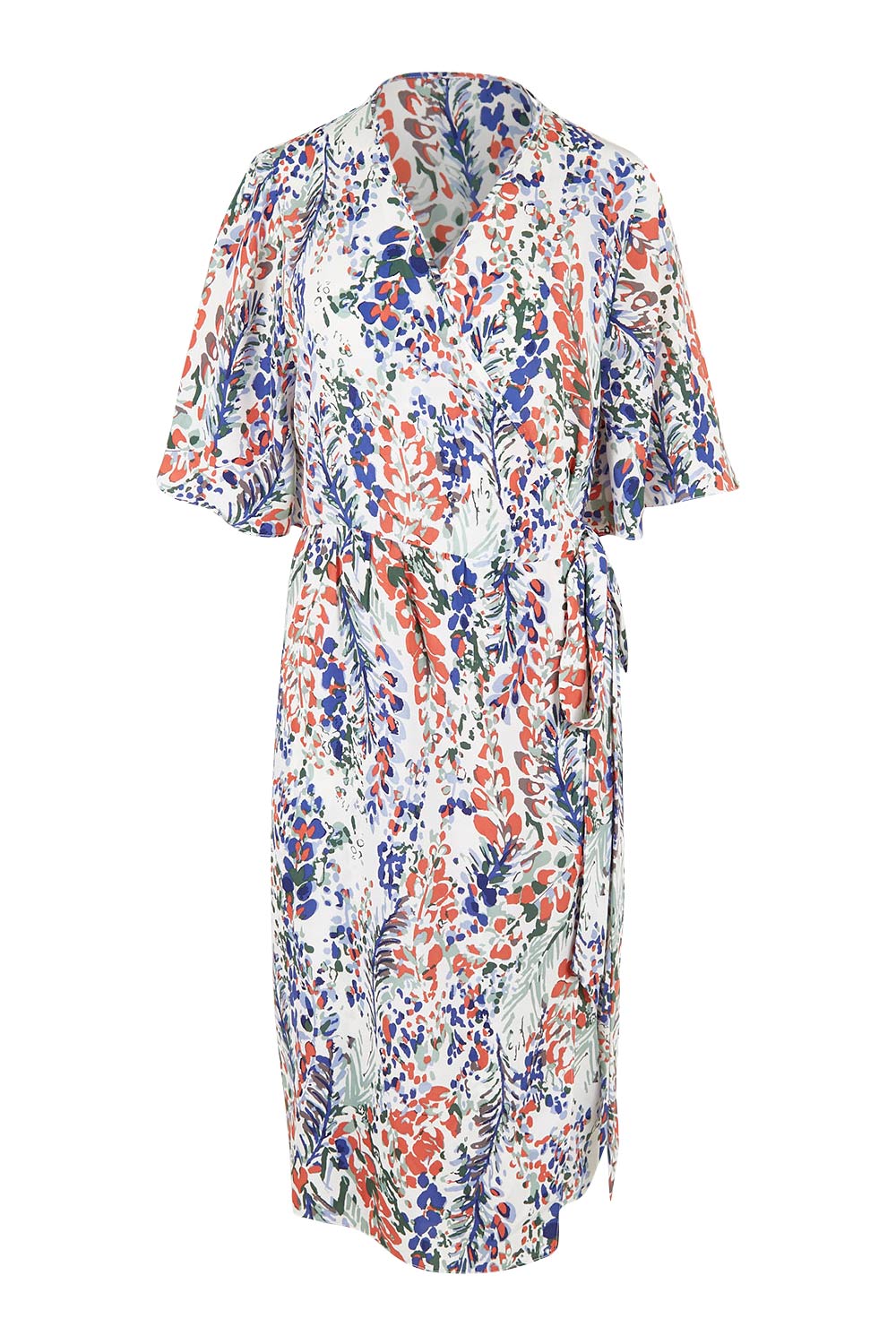 Product shot of the Belle Scatter Floral Kimono Sleeve Dress in colour Scatfloral, from the front