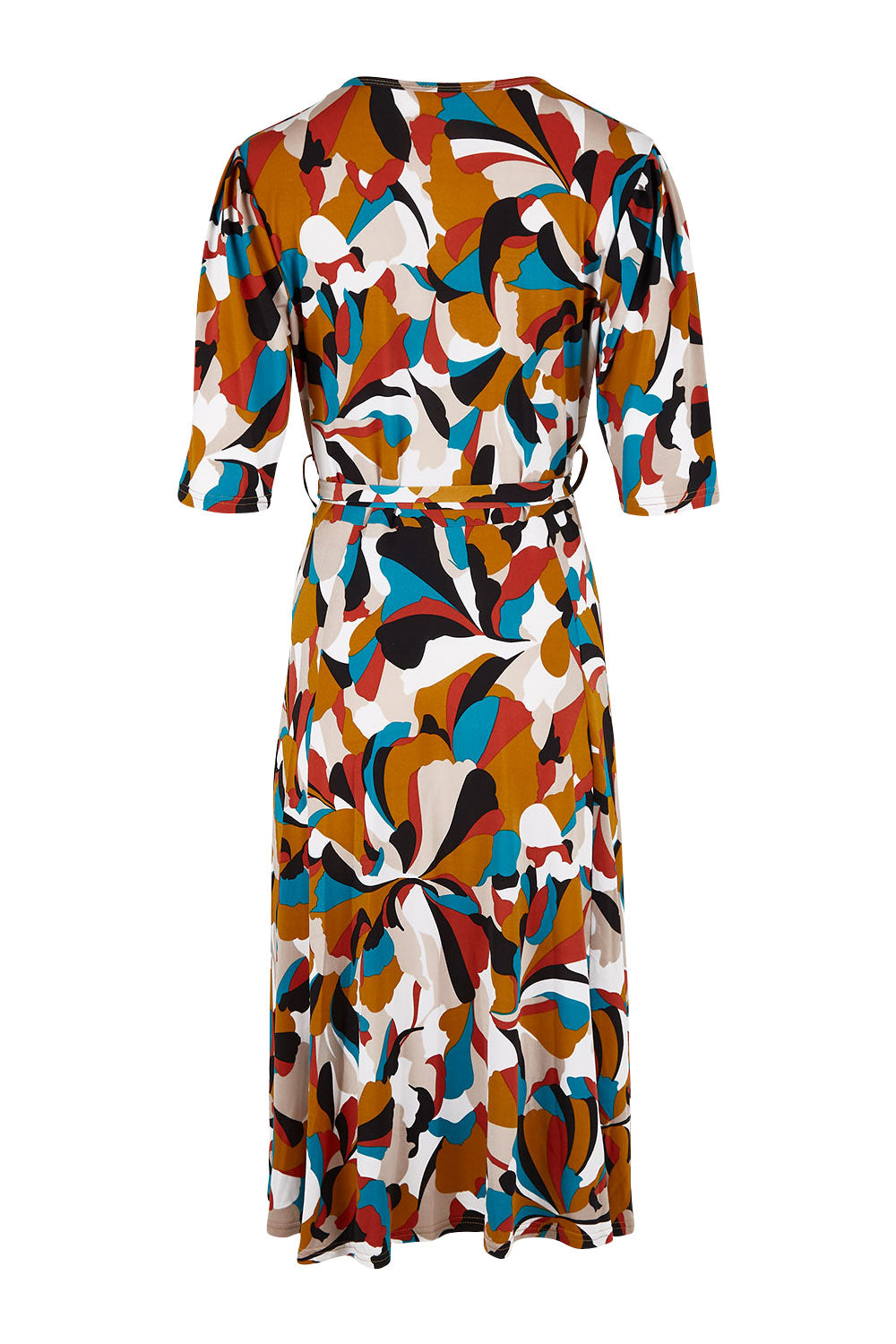 Product shot of the Belle X Over Full Skirt Dress in colour Multiprint, from the back