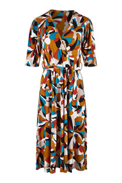 Product shot of the Belle X Over Full Skirt Dress in colour Multiprint, from the front