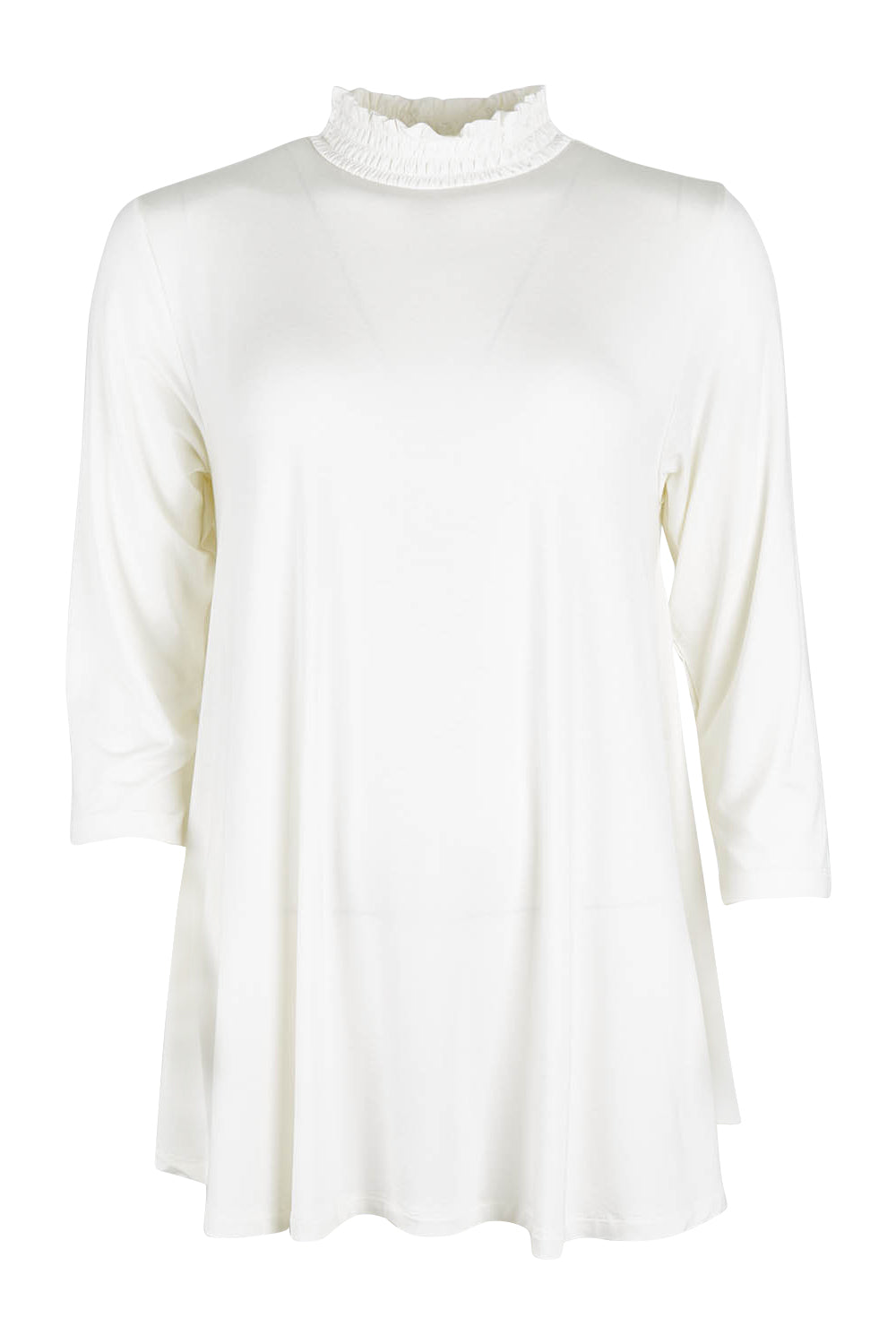 Product shot of the Belle Turtleneck Draped Bamboo Tee in colour Ivory (White), from the front