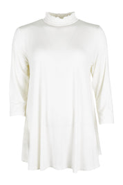 Product shot of the Belle Turtleneck Draped Bamboo Tee in colour Ivory (White), from the front
