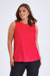 Model Monique wearing size 14 of the Belle Luxe Bamboo Tank in colour Lipstick (Pink), from the front, cropped image