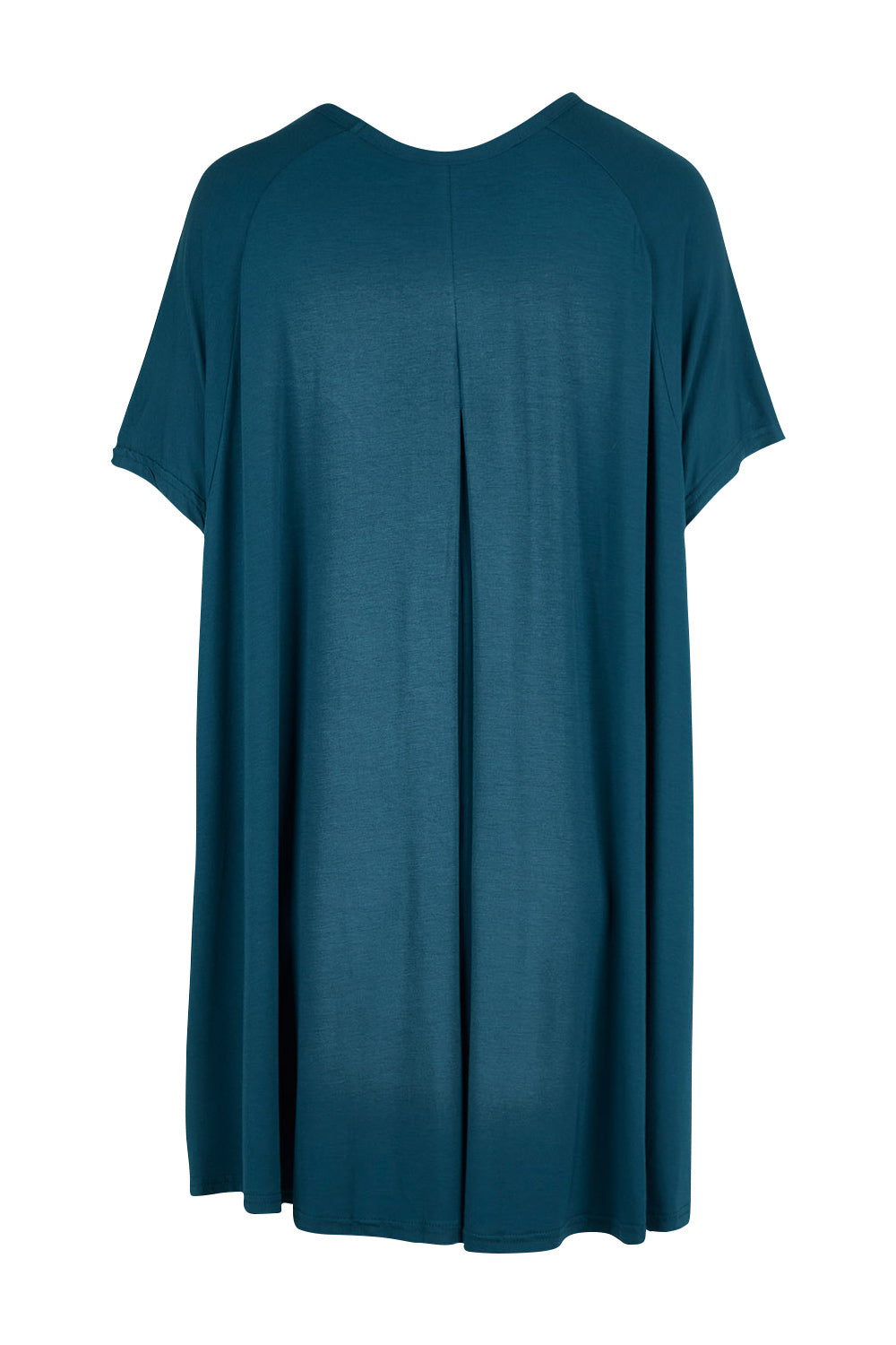 Product shot of the Belle High Low Bamboo Tee in colour Petrol (Blue), from the back