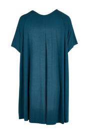 Product shot of the Belle High Low Bamboo Tee in colour Petrol (Blue), from the back