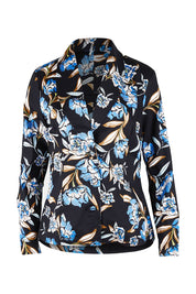 Product shot of the Belle Stretch Printed Blazer in colour Bluefloral (Blue), from the front