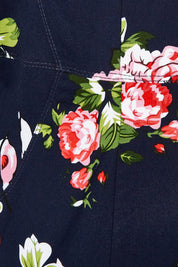 Product shot of the Belle V Neck Cotton Sateen Print  Dress in colour Bluefloral (Blue), detail