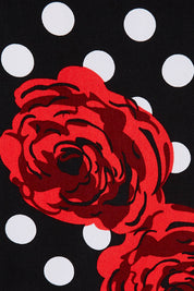 Product shot of the Belle Cotton Sateen Print Pleat Dress in colour Rosespot (Black), detail