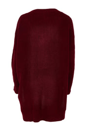 Product shot of the Belle Cosy V Neck Jumper in colour Burgundy (Purple), from the back