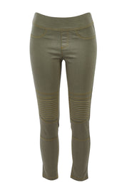 Product shot of the Wild Heart Stitched Jeggings in colour Khaki (Green), from the front