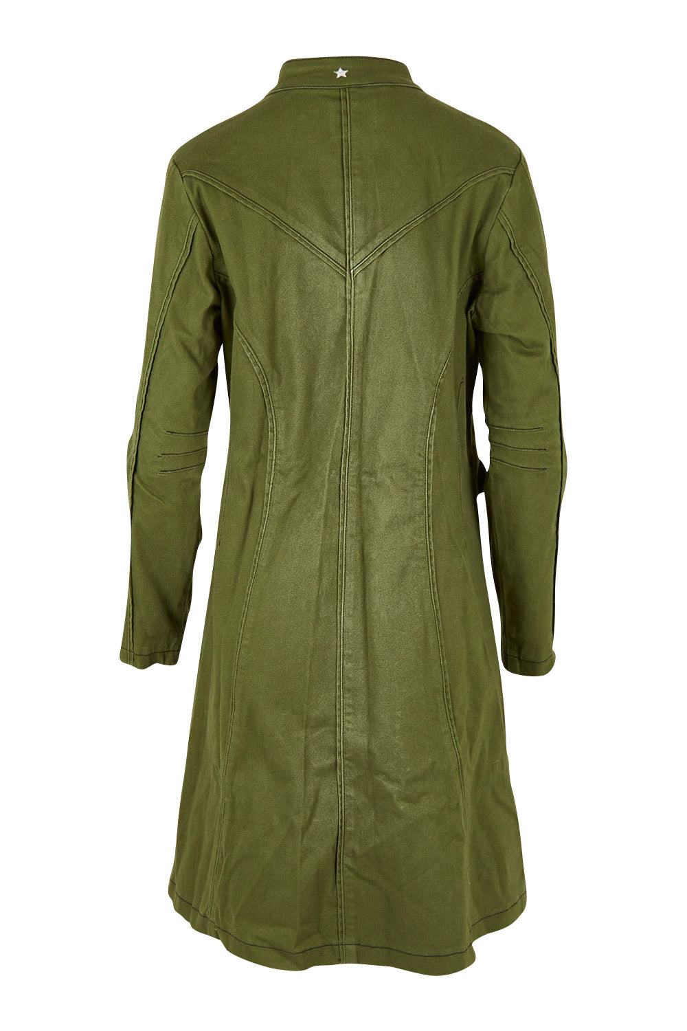 Product shot of the Attention To Me Jacket in colour Khaki (Green), from the back