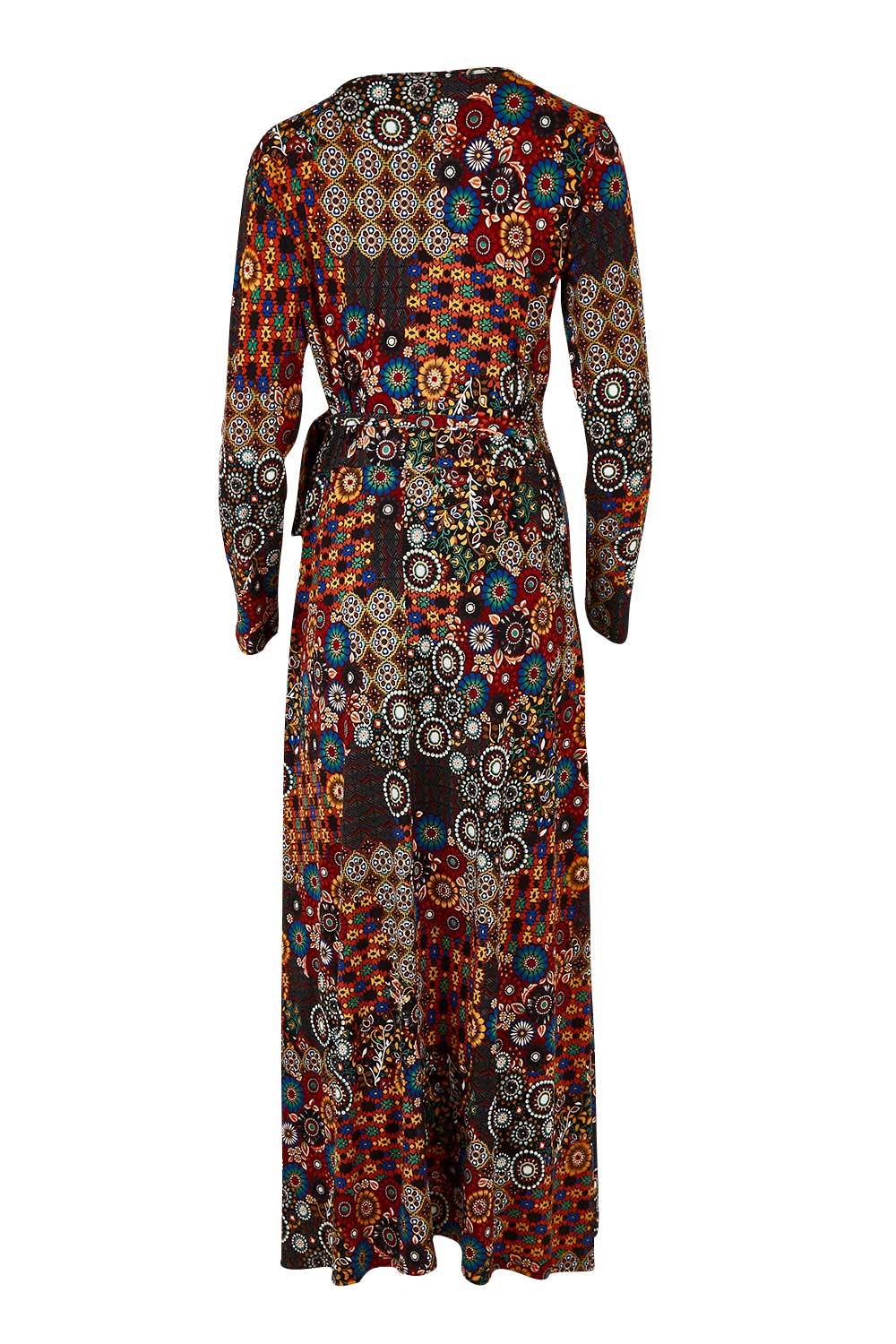 Product shot of the Life Is Beautiful Wrap Maxi Dress in colour Marrakesh (Red), from the back