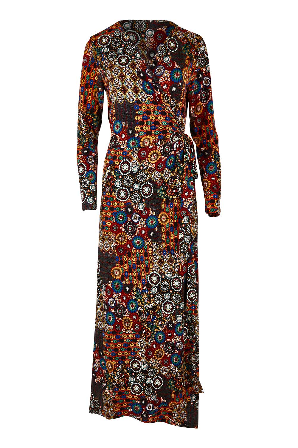Product shot of the Life Is Beautiful Wrap Maxi Dress in colour Marrakesh (Red), from the front